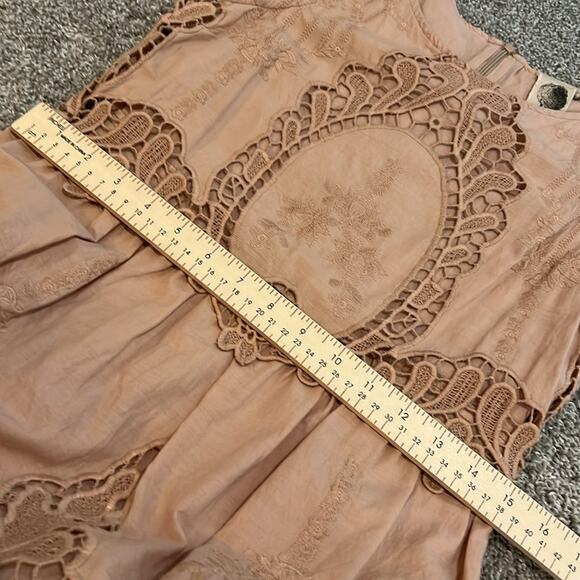 Anthropologie embroidered tan sleeveless dress Sz M Medium Romantic Lined Boho - Picture 13 of 16